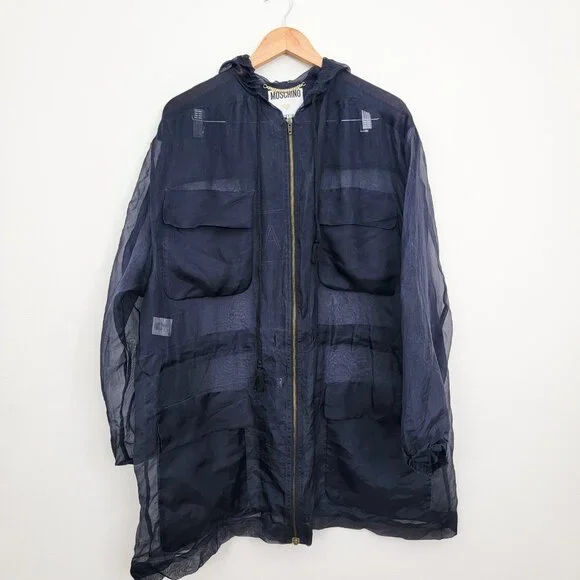 Vintage Moschino Couture Park Avenue Sheer Tulle Anorak Jacket Black 8 - Picture 2 of 10